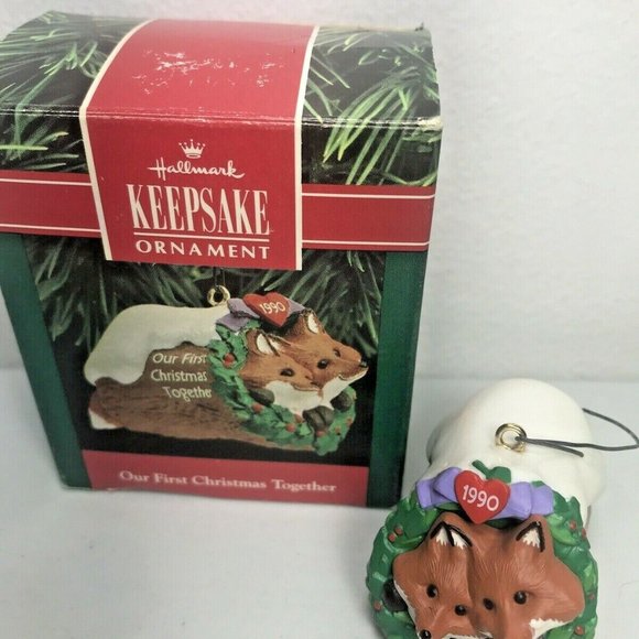 Hallmark Keepsake Ornament Our First Christmas Together 1990 Fox Couple Vintage - Picture 2 of 12